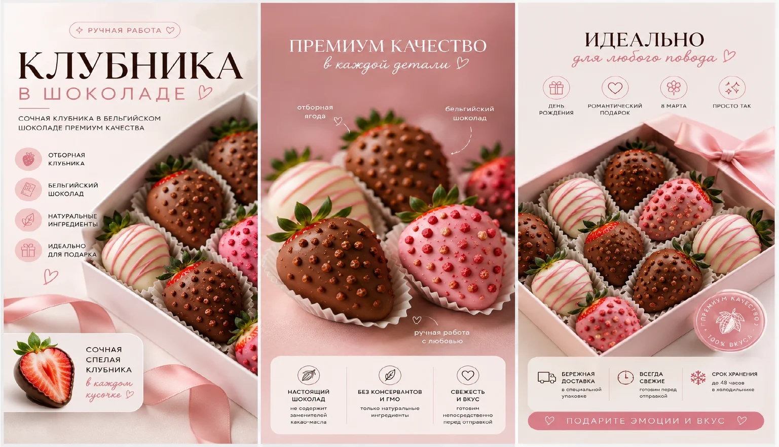 Карточки маркетплейсов «Клубника в шоколаде»
