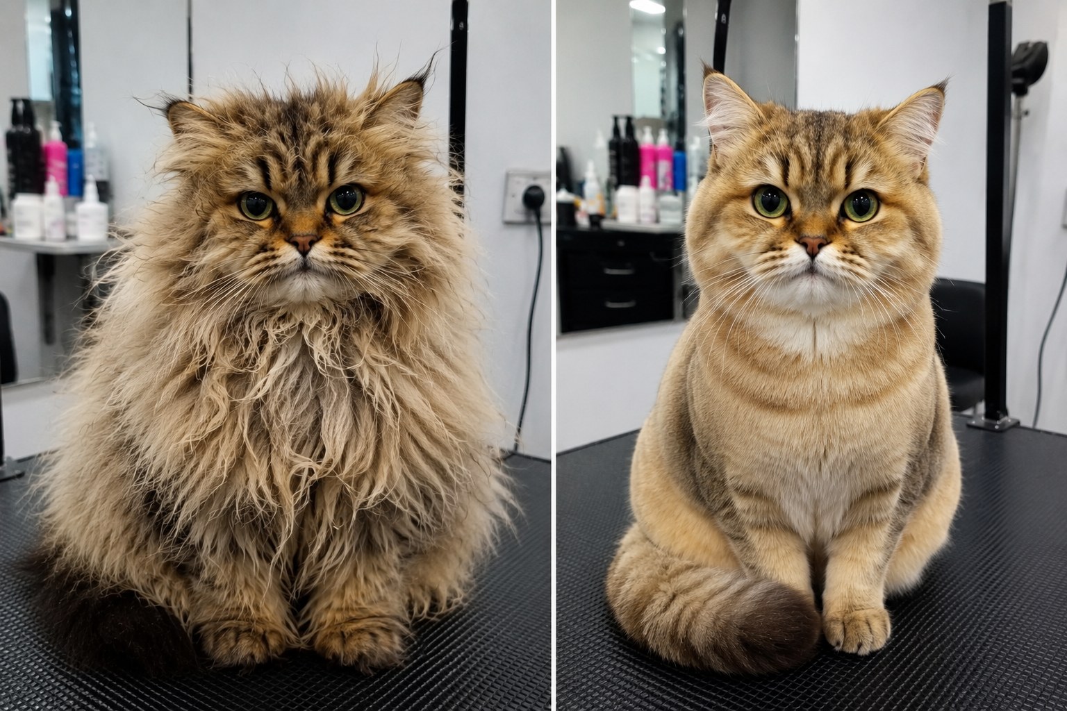 Кошка до и после